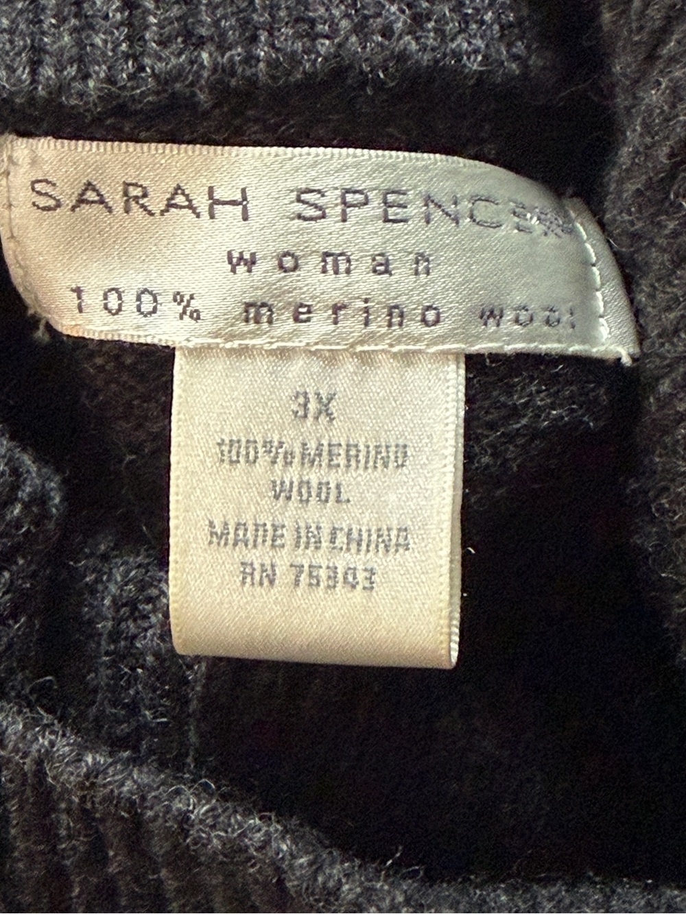Sarah Spencer Woman 3X Gray 100% Merino Wool Turtleneck Sweater Wide Sleeve - Picture 9 of 11